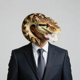 A man with the head of a python in a business suit