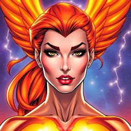 michael golden and j. scott campbell comic cover art, full body jean grey phoenix, perfectly symmetrical facial features, tight fit, rim lighting, vivid colors, michael golden