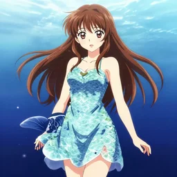 yuri tamura with a fish dress anime trending illustration by tanigawa