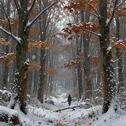 withering autumnal forest, cold, falling snow, d & d, fantasy, highly detailed, digital painting, trending on artstation, concept art, sharp focus, illustration, art by artgerm and greg rutkowski and magali villeneuve
