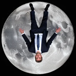 nicolas sarkozy upside down on the moon, photorealistic, photography