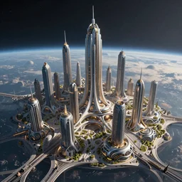 an extremely detailed masterpiece epic color scene of a futuristic city massive high rises and its'extraterrestrial citizens on an earth like planet, in the style of zaha hadid, mies van der roheintricate, elegant, highly detailed, digital painting, artstation, cinematic lighting, extremely moody lighting, glowing light and shadow, 4 k