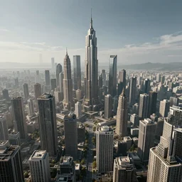 Giant megacity looming across the landscape, dystopian, post apocalyptic, EOS-1D, f/1.4, ISO 200, 1/160s, 8K, RAW, unedited, symmetrical balance, in-frame