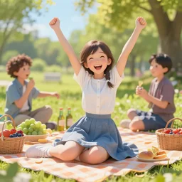 epic professional digital portrait of 🧸🧺 picnic, happy, cheerful, fun, celebration, detailed, hdr, 4 k, best on wlop, pixiv, stunning, gorgeous, much wow, cinematic, masterpiece