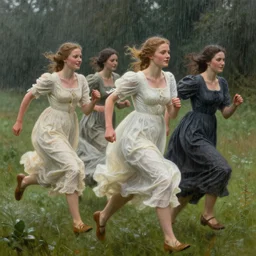 beautiful wholesome young cottagecore women running in from the rain, art by anders zorn, wonderful masterpiece by greg rutkowski, intricate, elegant, highly detailed, digital painting, artstation, concept art, smooth, sharp focus, illustration, beautiful cinematic light, american romanticism thomas lawrence, artgerm, mucha, greg rutkowski