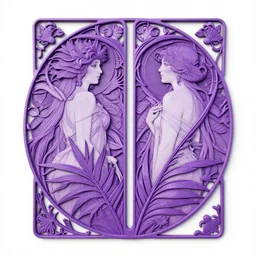 beautiful, ornate, art nouveau purple palm leaves by ernst haeckel and alphonse mucha, 3 d model