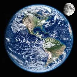 real photo of earth from space entire planet, moon orbiting earth