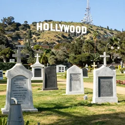 4 k, highly detailed, high quality photograph of hollywood forever cemetery.