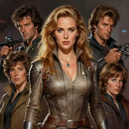 young Gillian Anderson    as a ruggedly beautiful retro SCI-FI space heroine 1985 , intricate, elegant, highly detailed, centered, digital painting, artstation, concept art, smooth, sharp focus, illustration, art by artgerm and donato giancola and Joseph Christian Leyendecker, Ross Tran, WLOP