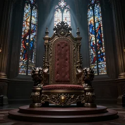 Digital art of the opulent ornate throne room Imperial matte finish, ominous dramatic  wide angle, god rays stained glass Marc Simonetti Peter Zumthor