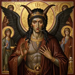 hyper detailed ultra sharp beautiful orthodox satan icon, horror, hybrid human, trending on artstation, byzantine aesthetic, epic, religious, decadent, majestic, intricate, digital painting, concept art, smooth, sharp focus, illustration, art by josan gonzalez, felix englund, killian eng and zdizslaw beksinski