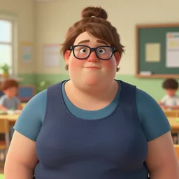 portrait of the woman called silke fatstone. she is fat and ugly, wears glasses and works at a kindergarten. kindergarten. detailed digital art by greg rutkowski, thomas kinkade and keith parkinson, artstation, cgsociety, 8 k, hd