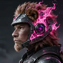 profile portrait, helmet lion cyberpunk made of pink lava and fire in ivan lopez style, aurora digital package, profile portrait, cyberpunk fashion, realistic shaded perfect face, fine details, very dark environment, misty atmosphere, closeup, d & d, fantasy, intricate, elegant, highly detailed, digital painting, artstation, concept art, matte, sharp focus, illustration, hearthstone