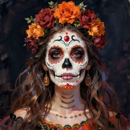 Illustration of a sugar skull day of the dead girl, art by bob byerley