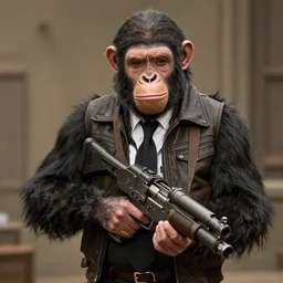saul goodman is a chimp hybrid with a machine gun, still from netflix