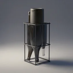 screenprint of an upsidedown bottle rack by marcel duchamp, minimal surrealism, 3 d blender, volumetric light