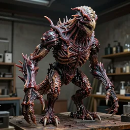 photo taken of an epic intricate, ultra detailed, super realistic gritty, hero prop, exquisitely painted animatronic movie prop of a wet slimy grotesque nightmarish hellish avian creature displayed in the workshop, created by weta workshop, full body shot, photorealistic, sharp focus