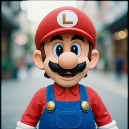 portrait photo of hipster luigi, film photo, 5 0 mm, f / 2. 8, bokeh, very detailed, artistic, muted colors, 8 k, high quality