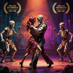 tango undead mummies, dark, vibrant, digital art, by magali villeneuve