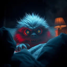 the monster under the bed, furry, big eyes, dark, dramatic lighting, pixar scene, cinematic, highly detailed, beksinski, ruan jia, android jones, ross tran