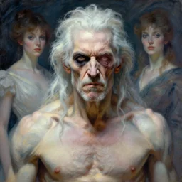 old man with a big scar on his blind left eye, elegant, hard edges, wrath, muscles, ethereal, horror, fantasy art by greg rutkowski and magali villeneuve and claude monet