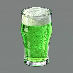 a 3 d model of a green glowing glass of beer made in cad, the textures are very low resolution, gray - striped background