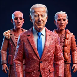 crazy glitchy buggy stylish strange low poly render of 3 d handsome soulless lifeless psychopathic joe biden made out of meat and sausages, portrait featured on artstation, cgsociety, unreal engine, volumetric lighting, rtx on, vibrant, grainy, vhs footage still, intricately detailed, award - winning, atmospheric, ambient, symbolic, artistic