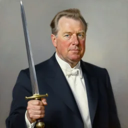 a painting of a dwight eisenhower holding a sword, a character portrait by quirizio di giovanni da murano, reddit, antipodeans, ilya kuvshinov, official art, tarot card