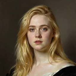 A masterpiece head and shoulders portrait of Elle Fanning by William Adolphe Bouguereau and Beksinski