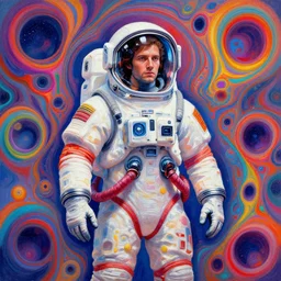 a psychedelic, blastocoelic painting of a man in a space suit by android jones, behance contest winner, psychedelic art, psychedelic, sci - fi, redshift