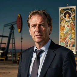 a expressive portrait of oil company executive in dramatic lighting, depth of field background, artstation, award - winning realistic sci - fi concept art by jim burns and greg rutkowski, beksinski, a realism masterpiece, expressive color palette, james gilleard, bruegel, alphonse mucha, and yoshitaka amano