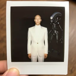 instax still frame of the son of man by René Magritte from Prometheus movie and Alien movie featured in Vogue editorial fashion photography, haute couture dressed by Givenchy and Salvatore Ferragamo painted by Andrea Pozzo, in porcelain and metal and lush branch, surreal, dread