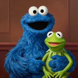 portrait of Cookie Monster and Kermit the frog in Society (1989), intricate, highly detailed, centered, digital painting, artstation, concept art, smooth, sharp focus, illustration, artgerm, donato giancola, Joseph Christian Leyendecker, WLOP, Artgerm