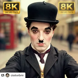 charles chaplin selfie, colorful image, looking directly at the camera, instagram picture, hyperrealistic, 8 k