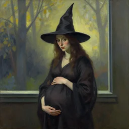 a pregnant witch portrait, by edward hopper, new artstation artist,