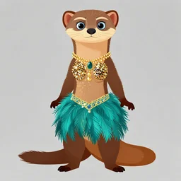 detailed flat 2 d : female marten character : wearing jewelry : wearing a showgirl sequins feathers dress : head torso feet : lorax movie : artstation