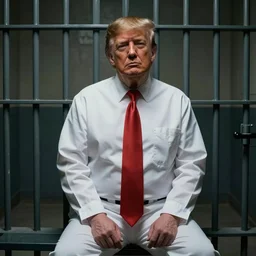 trump in prison uniform in prison cell trending on artstation, dramatic lighting