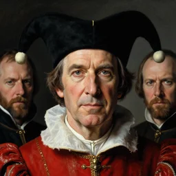 closeup portrait of seditious ted cruz, court jester in renaissance era,, masterpiece, by donato giancola and greg rutkowski and wayne barlow and zdzisław beksinski, high contrast, realistic face