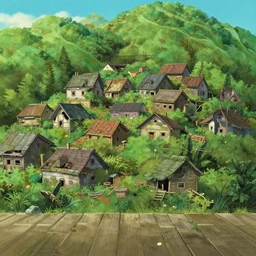 a wholesome animation key shot of a cute empty village reclaimed by nature, abandoned, long walkway on bottom, studio ghibli, pixar and disney animation, sharp, rendered in gouache painting, anime key art by greg rutkowski, bloom, dramatic, dynamic lighting