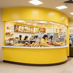 inside fast food snack bar in tokio, yellow lighting photography by emily soto, highly detailed