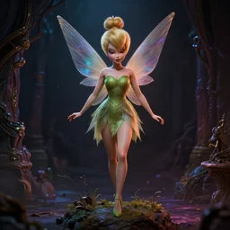 full body pose, hyperrealistic photograph of evil tinkerbell, dim volumetric lighting, 8 k, octane beautifully detailed render, extremely hyper detailed, intricate, epic composition, cinematic lighting, masterpiece, trending on artstation, very very detailed, stunning, hdr, smooth, sharp focus, high resolution, award, winning photo, dslr, 5 0 mm