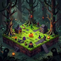 evil forest halloween themed isometric game level, stylized, toon, arnold maya render, artstation
