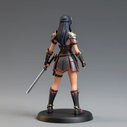 Product Introduction Photos, 4K, Full body, 80mm resin detailed miniature of a warrior girl, view from behind