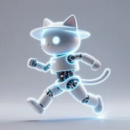 a half robot cat wearing a hat, outlined by whirling illuminated neon lines, outrun, vaporware, shaded flat illustration, digital art, trending on artstation, highly detailed, fine detail, intricate