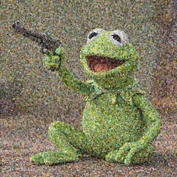 kermit the frog witha gun pointed to his head