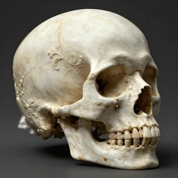 3 d art of the skull with baroque carving