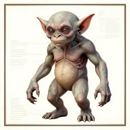 academic anatomical diagram poster of a cryptid goblin