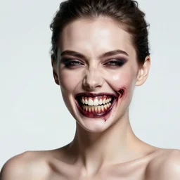 a beautiful symmetric covergirl model woman with terrifying rotten teeth, body horror, ominous, disturbing, radiant, airbrushed, glossy magazine cover