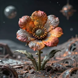 grotesque flower in the middle of abandoned alien planet, bokeh, shot on 25 lens camera, ultradetailed by Giuseppe Arcimboldo