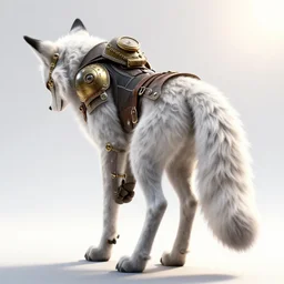 anthropomorphic lynx fursona bowing, standing with her back, wearing steampunk suit with lynx head, tail, paws, no boots, by tanidareal, irakli nadar, muggur, view from behind, intricate linework, unreal engine, photorealistic 3 d render, furry art, furaffinity, bright sun backlight, white detailed fur, thin hind legs